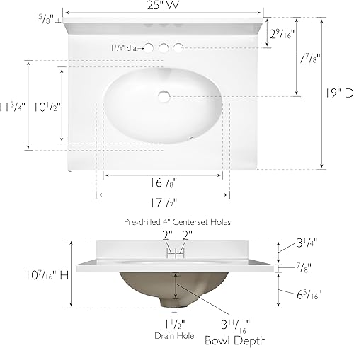 Miniatura 54 de Top de tocador de mármol cultivado de 19 pulgadas con protector contra salpicaduras, embalaje mejorado, remolino de marfil - Design House, 586263