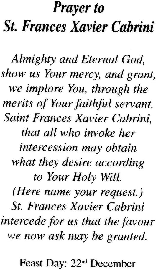 Prayer to St. Frances Xavier Cabrini - Laminated holy card - Pack of 25 - Image 2