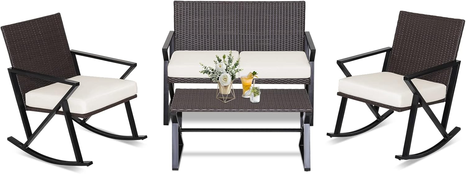 Amazon.com: Tangkula 4 Piece Patio Rocking Furniture Set, Patiojoy ...