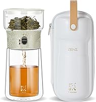 Vista 18 de ZENS Tetera infusora de té de vidrio moderna, tetera inteligente de un solo toque para difusores de té sueltos con taza aislada y kits de té