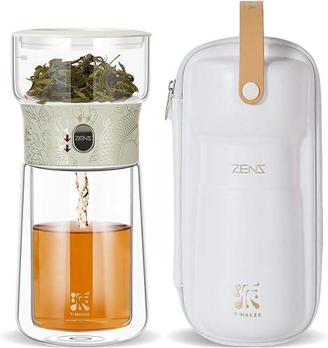 Miniatura 18 de ZENS Tetera infusora de té de vidrio moderna, tetera inteligente de un solo toque para difusores de té sueltos con taza aislada y kits de té