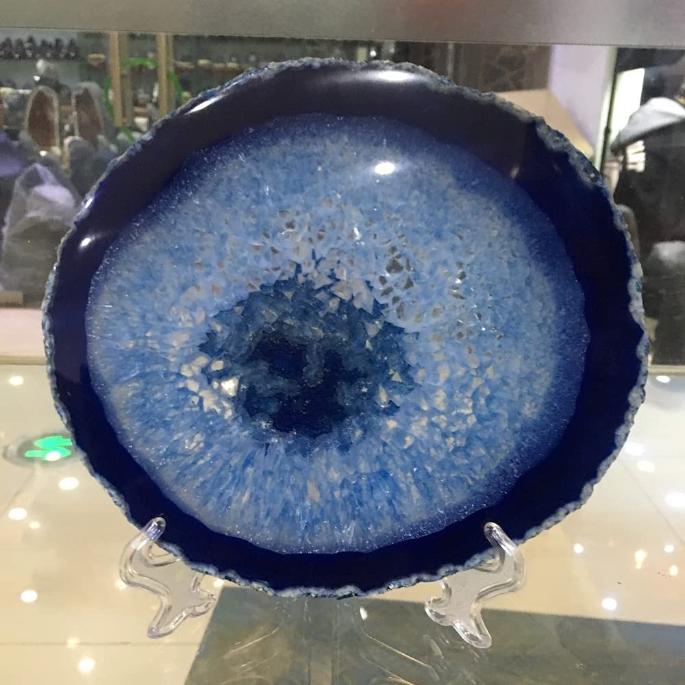 ZTBH Cristal de meditación Natural 150 mm Grande Azul Geodo de Rebanada de ágata, Cuarzo de Cristal Pulido Piedra de Cristal