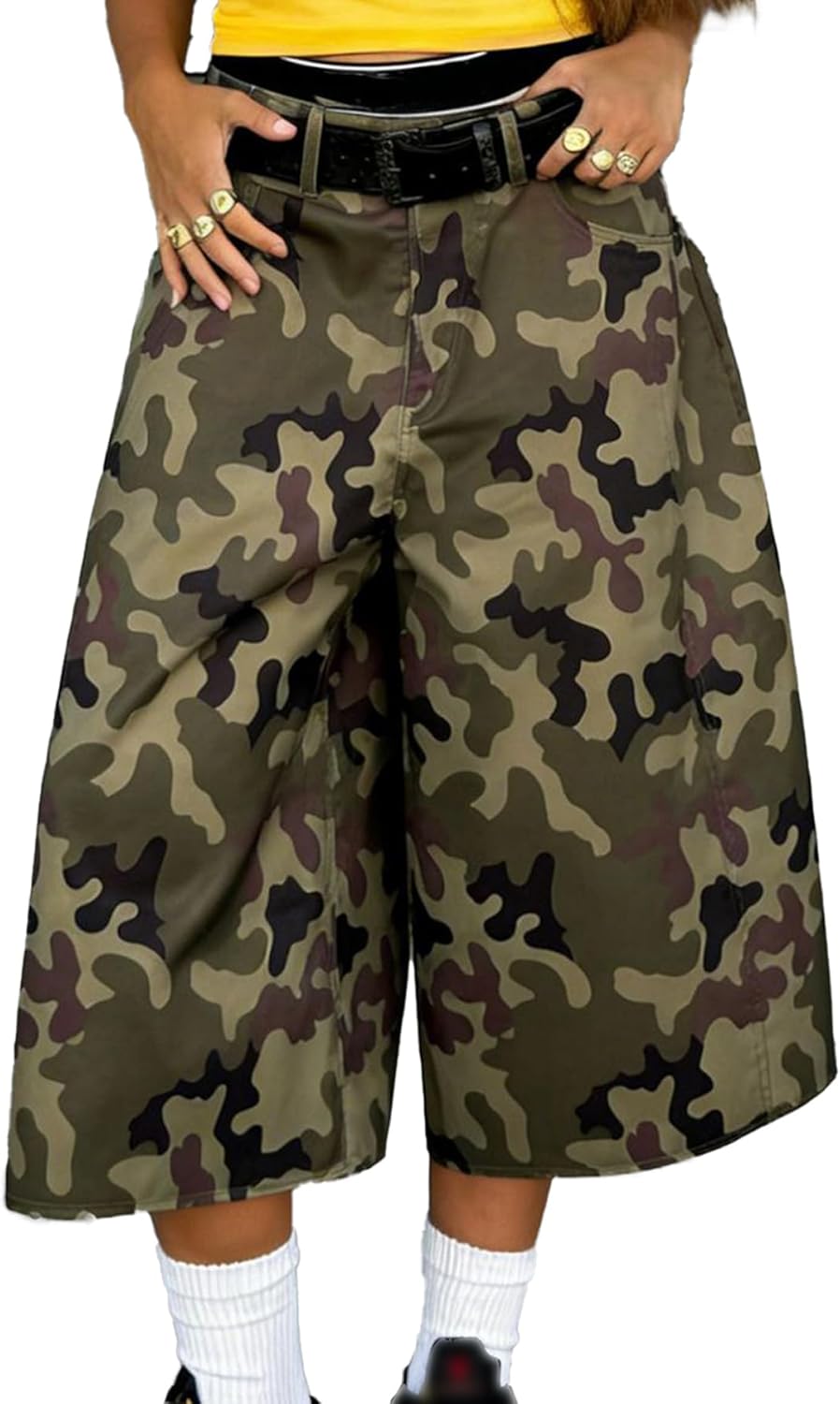Women's Baggy Wide Leg Capri Pants Casual High Waisted Loose Cropped Cargo Pants Trousers Y2K Streetwear