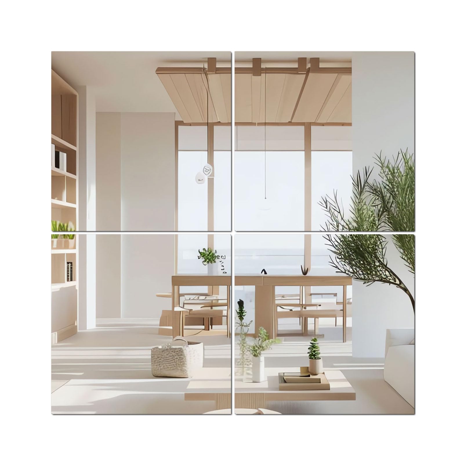 4 Stück Spiegelfliesen Glas 20x20 cm, Spiegelfliesen Selbstklebend Spiegel zum Kleben, HD DIY Klebespiegel für Wand Deko, Schrank, Badezimmer, Wohnzimmer, Schlafzimmer