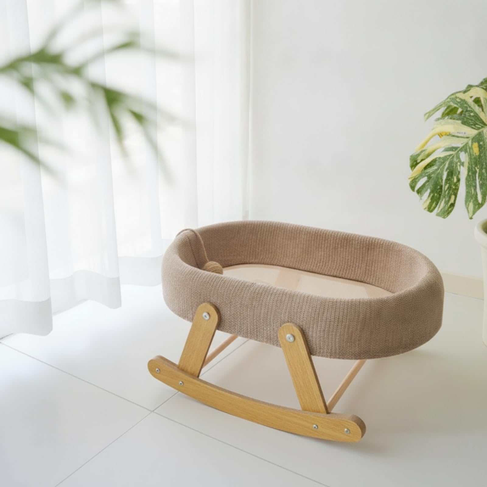 Colcolo 1 Pezzo Amaca Letto Rete per Gatti Culla Dondolo Ovale Cuccia Sospesa Ventilata Base a Dondolo in Legno Bordo Cushione, Culla A Dondolo In Tessuto A Rete Modello In Lino