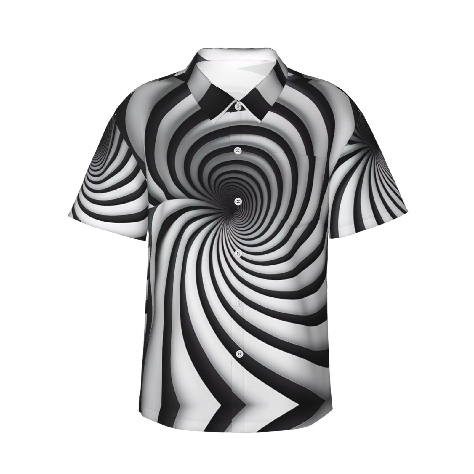 Wzycwb Men's Black Spiral Optical Illusion Gif Printed Summer Vacation Shirt - Hawaiian Style Short Sleeve Shirt, Size S-3Xl, Xxl