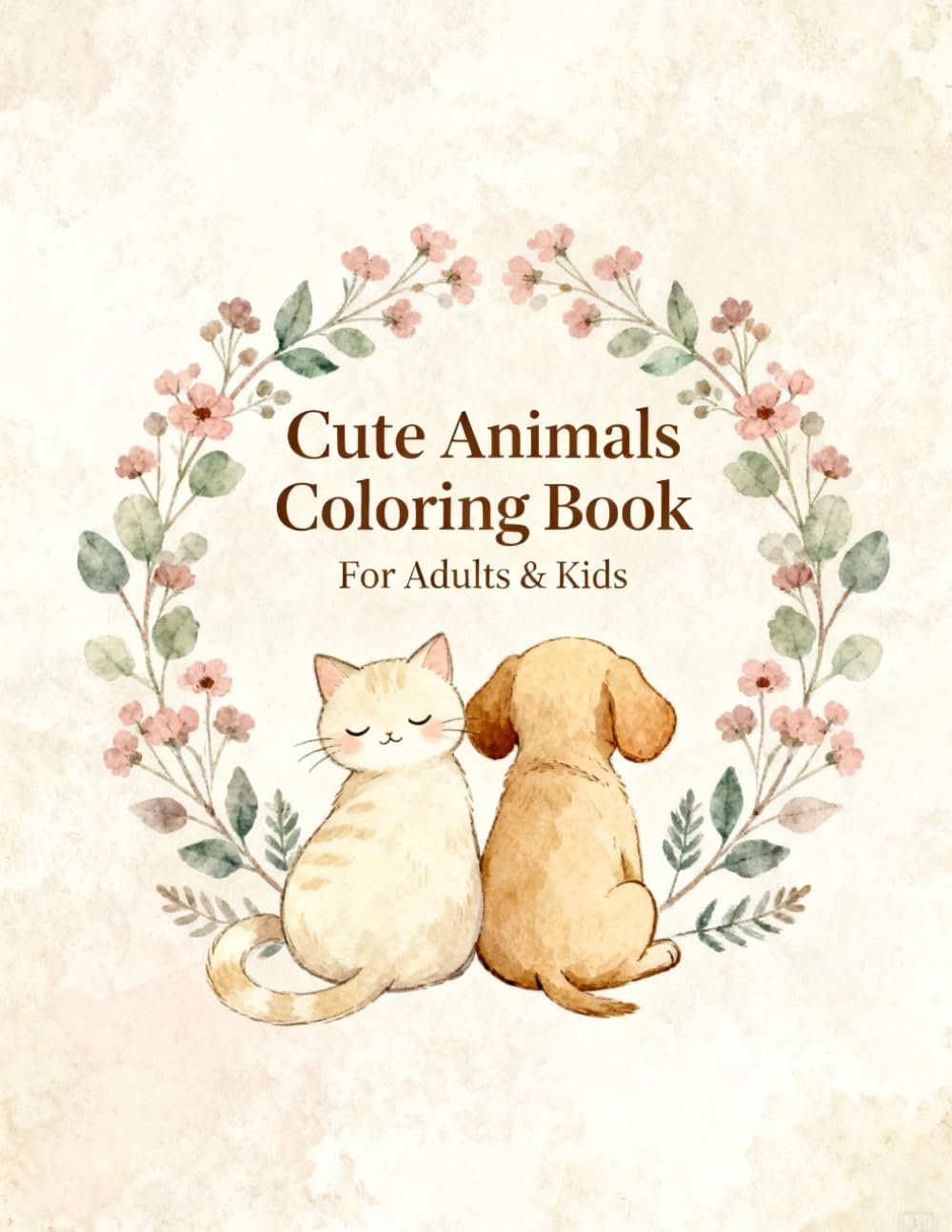 Cute Animals Coloring Book for Adults & Kids: Kawaii Cats, Dogs & Forest Animals Coloring Pages for Stress Relief, Calm & Creative Relaxation