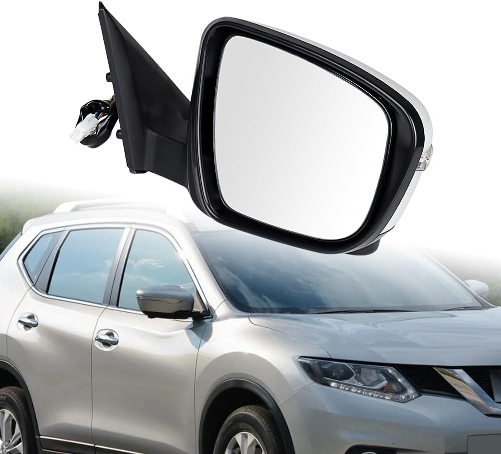 Astra Depot Right White Rearview Mirror Electric Heating 13-Pin Power Fold Angle Adjust 360-Degree View Camera Compatible for 2014-2019 Nissan X-Trail T32 Rogue Sport NI1321289 Integrated Turn Signal