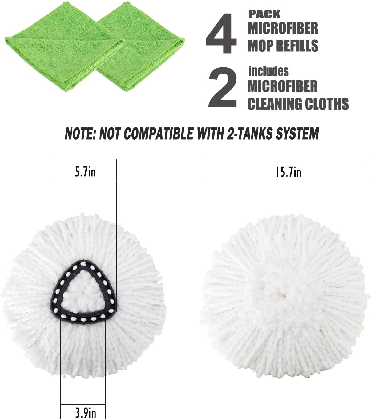 4 Pack Mop Head Replacement Microfiber Mop Refills Spin Mop Replacement Head Easy Cleaning Replacement Mop Heads Includes 2 Microfiber Cloths : Health & Household