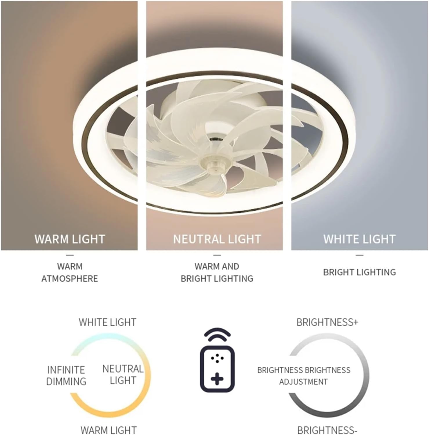 1Pcs Ceiling Fan Fans with Lights Remote Control Bedroom Decor Ventilator Lamp 48cm Air Invisible Blades Retractable Silent(XFC)