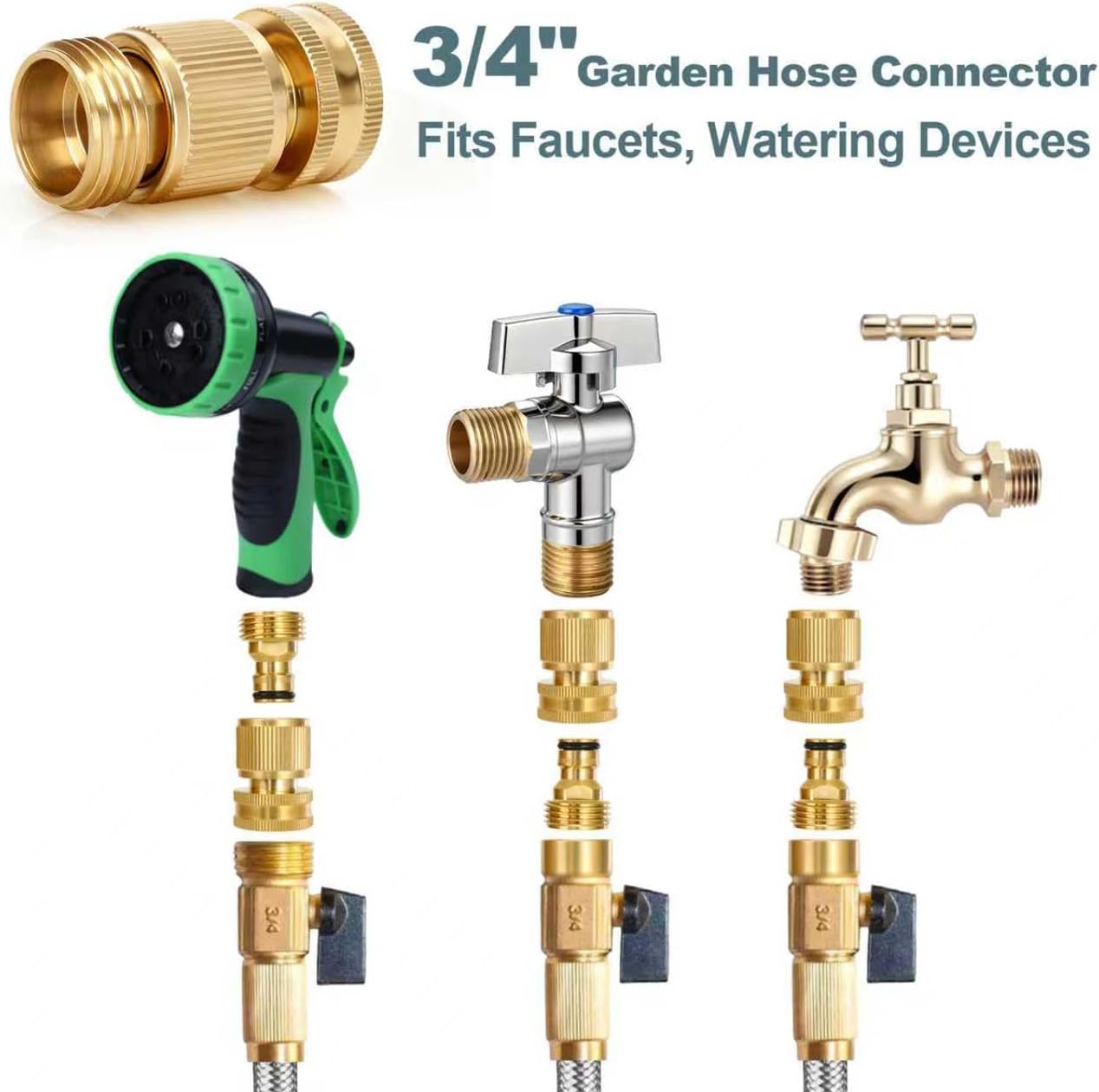 Garden Hose Quick Connect, Solid Brass 3/4 Inch GHT Leak-Proof Connectors, Heavy Duty Male & Female Quick Connect Hose Fittings, Easy Connect Water for Sprinkler & Pressure Washer (2 Pack)