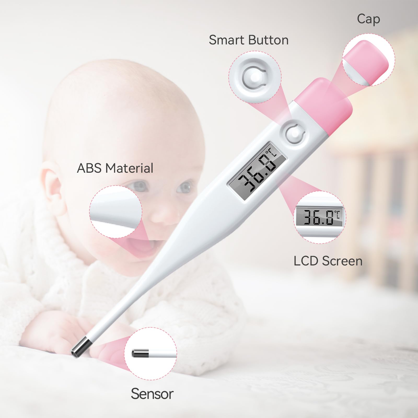 Thermomètre de fièvre numérique pour bébé, Enfant et Adulte, Thermomètre Médical Buccal, axillaire et Rectal pour Enfants fiévreux avec alarme et commutateur °C/°F