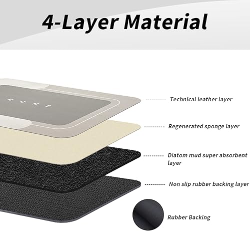 Miniatura 5 de Tapete de baño absorbente, de secado rápido, tapete mágico de silicona antideslizante con parte trasera de goma para baño, cocina, ducha, fregadero,