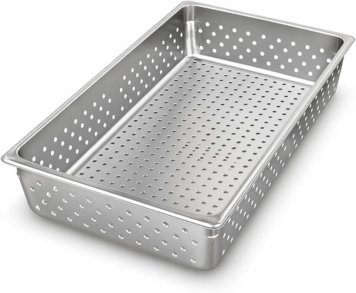 Full Size 4-Inch Deep Perforated Steam Table Pan, 22 Gauge Stainless Steel, NSF Listed, Anti-Jam Design, Made in USA, 20.75x12.75 Inches
