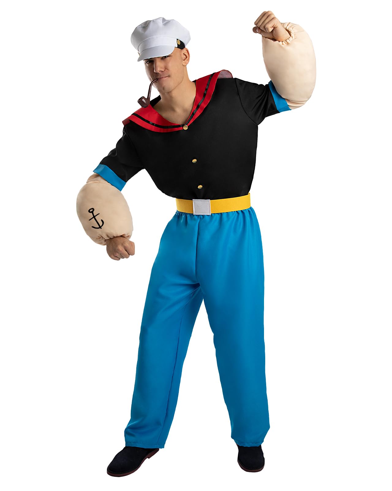Funidelia Disfraz Oficial de Popeye para hombre, Incluye camisa con cuello, brazos acolchados, cinturón, pantalón y gorra - Traje para adultos para fiestas, Carnaval y Halloween - Talla XL