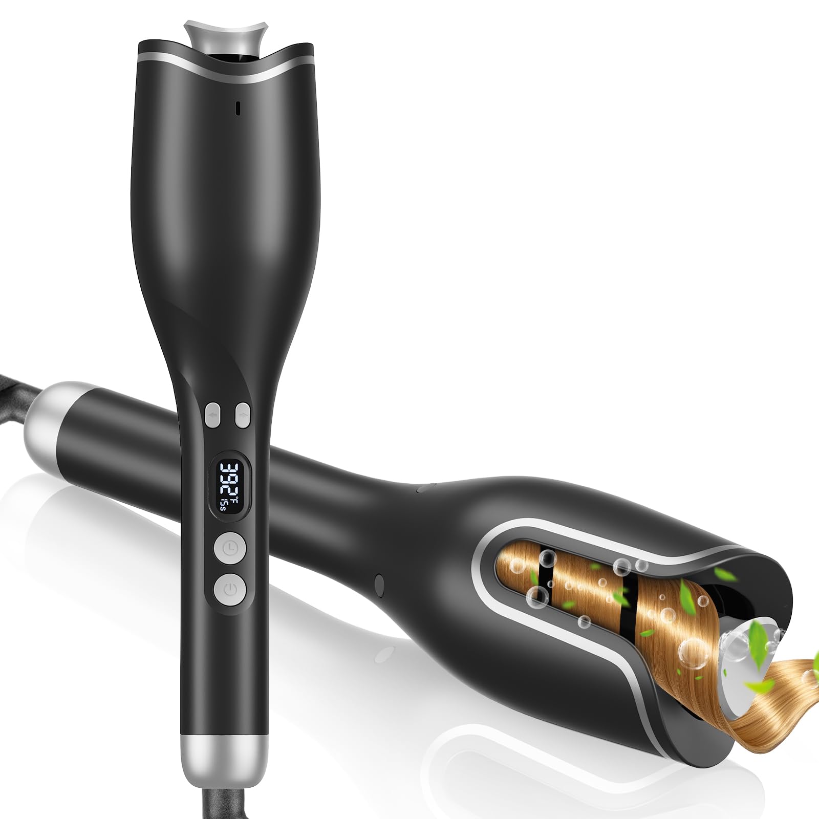 Automatic Hair Curler Auto Rotating Curling Iron with 4 Temps & 8 Timers(12s-19s), LCD Display, 1" Barrel | Dual Voltage Fast Heating, Anti-Scald & Auto Off for Home Salon & Travel Use(Black)