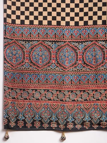 Image of AKHILAM Women's Pure Crepe Striped Printed Saree With Unstitched Blouse Piece