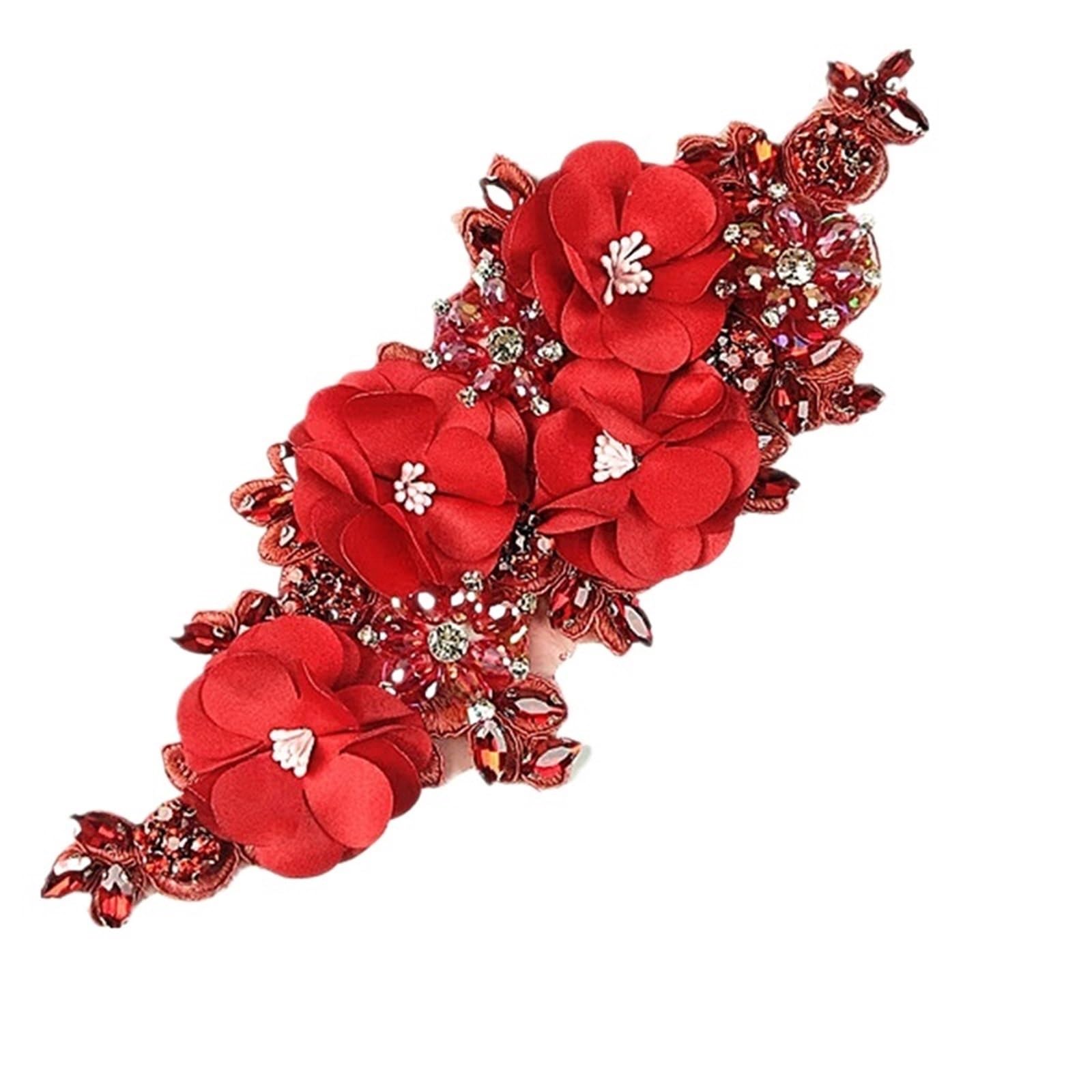 Wtaxbh J Iron On Patches 3Pc 27X10.5cm Fabric Flower Rhinestones Artificial Cloth Accessories 3D Sewing(J)