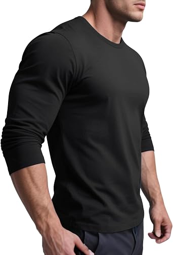 NEYOUQE Mens Long Sleeve Tee Shirts Casual 100% Cotton T-Shirts Fall Winter Tops Plain Tshirts for Men Work Shirt Top
