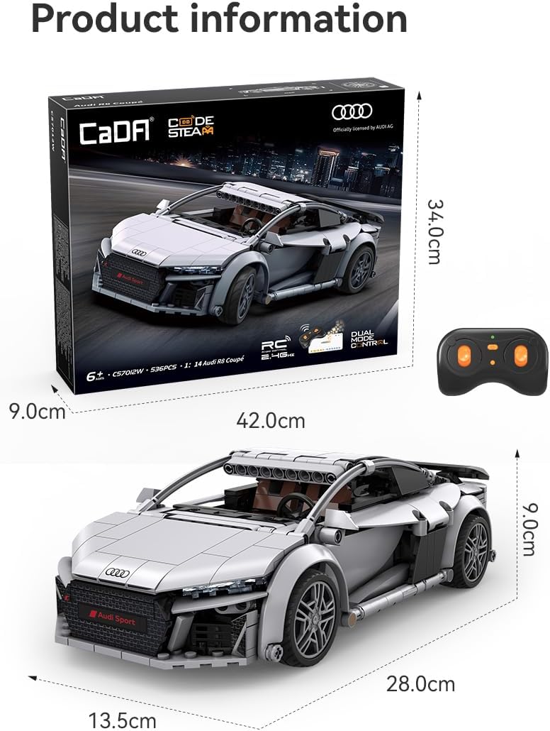 CADA Audi R8 Coupé - 536 Pieces - Sports Car in Scale 1:14 - App + RC - (DeQuBe 927DE57012)