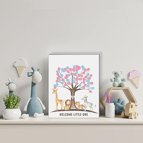 Miniatura 5 de Árbol de huellas dactilares para revelación de género con animales de safari, ideas de fiesta de libro de invitados para baby shower, ideas de