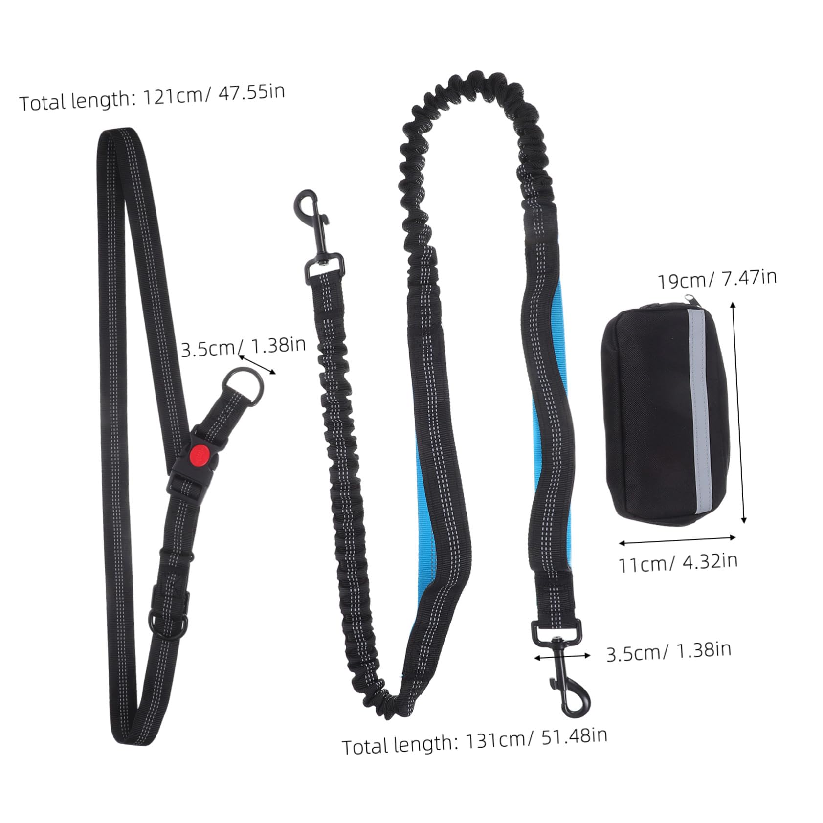 Guinzaglio da Corsa per Cani Riflettente Elastico, in Poliestere | Borsa in Vita, Nero, Design Multifunzione, per Passeggiate al Parco e Attività All'aperto