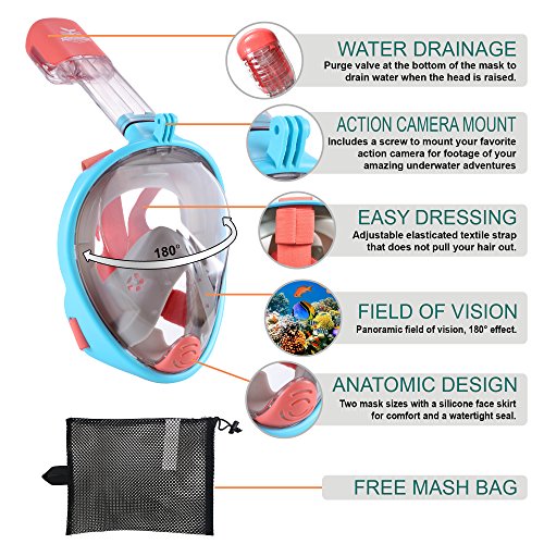 image for Knit Bonbons Outdoor 180° Panoramic View Snorkel Mask Full Face Scuba