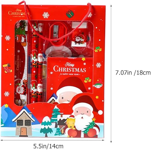 Miniatura 7 de LUOZZY 4 juegos de regalo de Navidad para niños y estudiantes, papelería temática de Navidad de dibujos animados con caja de regalo y asa, incluye