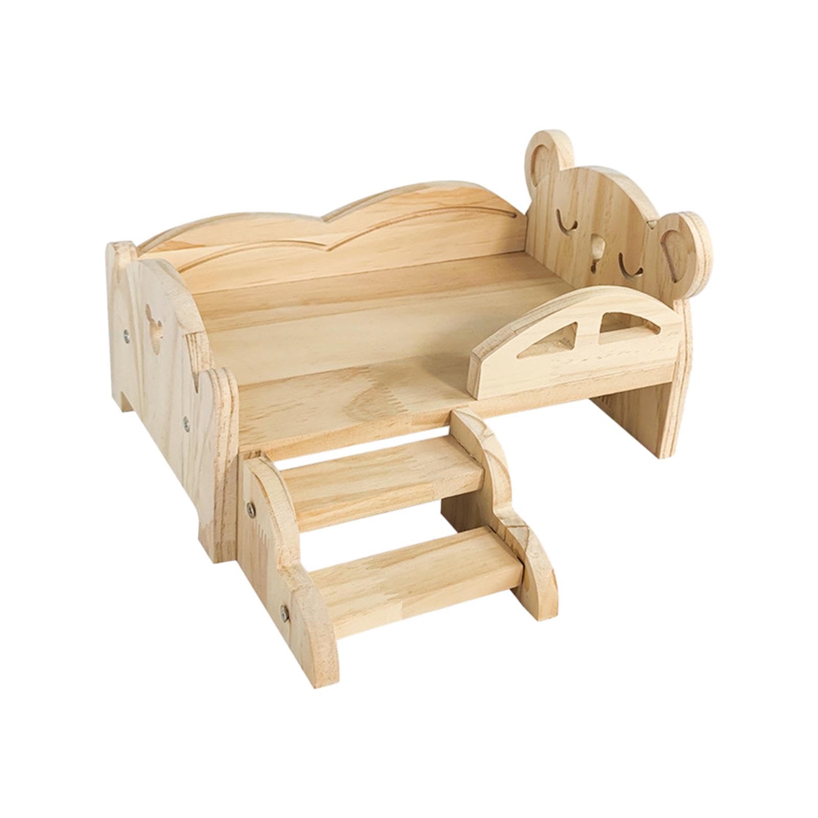 Cama para Cobayas, Cama para Animales Pequeños con Escaleras, Hábitats para Mascotas Pequeñas, Cama de Madera para Hámsteres Y Conejos, Oso Grande
