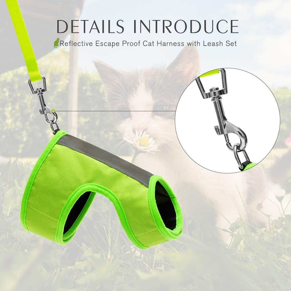 EXPAWLORER Reflective Cat Jacket Harness with Leash Set for Walking, Safety Soft Nylon Adjustable Vest for Pet Small Dogs Fluorescent Green Medium