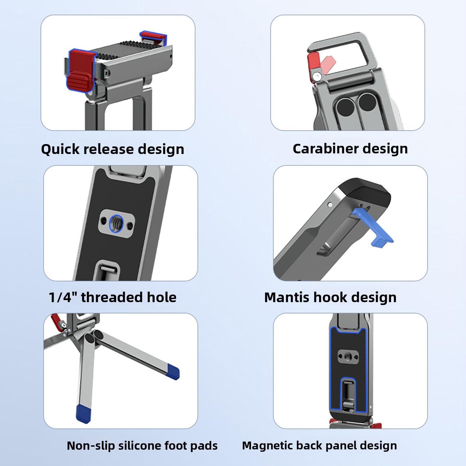 Karlak Treppiede Magnetico per Action Cam per Action 6 Nano, Design Pieghevole in Lega di Alluminio, Funzione di Sgancio Rapido Riprese Comode, 1 unità
