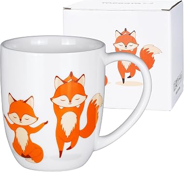 Fox Ceramic Coffee Mug Handmade Porcelain Tea Mug 14 oz Novelty Coffee Mugs for Women and Men Holiday Housewarming Chirstmas Birthday Gifts for Women White