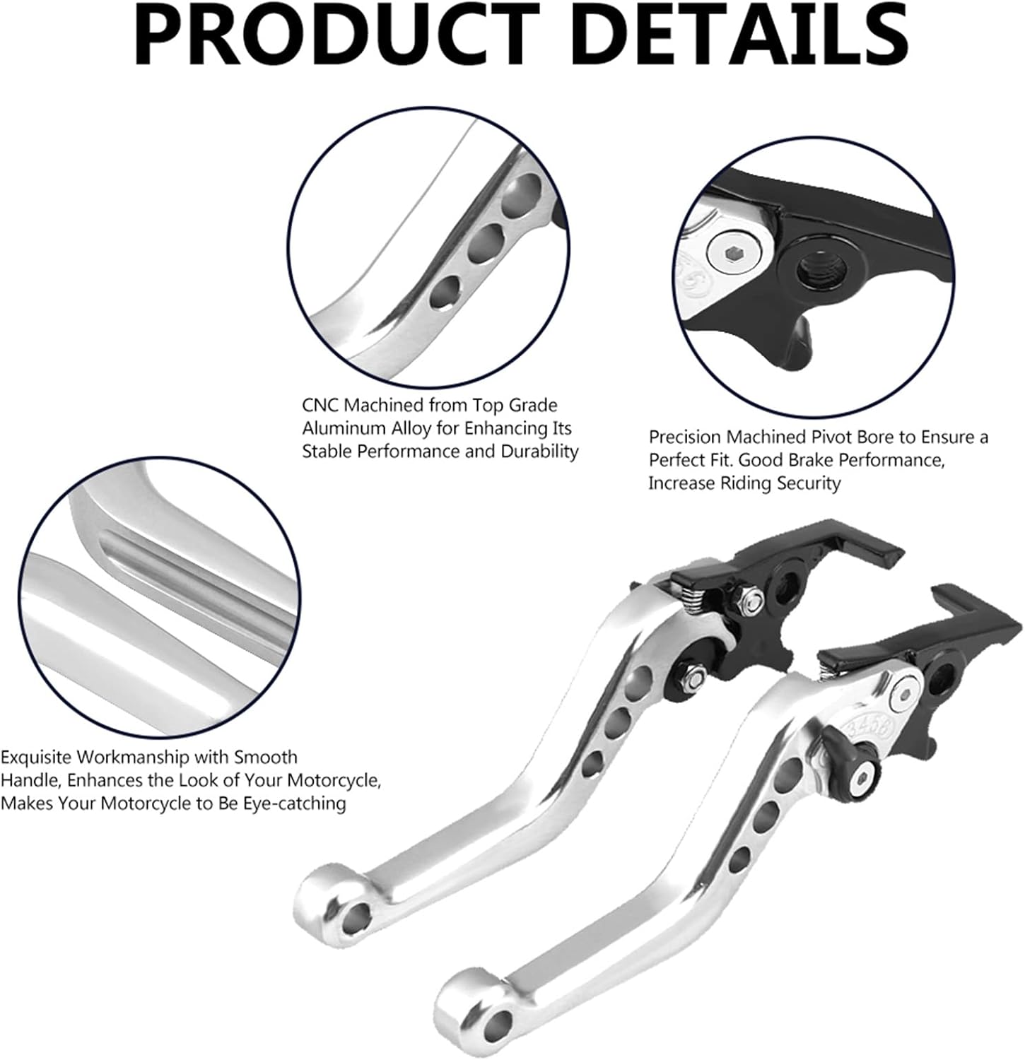 CHICIRIS Motorcycle Levers, 1 Pair CNC Aluminum Alloy Motorcycle Scooter Modification Double Disc Brake Lever (White)