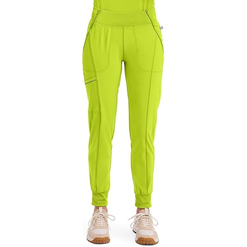 Cherokee Infinity Womens Scrub Jogger Pants, Mid Rise, Moisture Wicking, Wrinkle-Resistant, 360 Stretch, 5 Pockets - CK110A, L, Lime Time