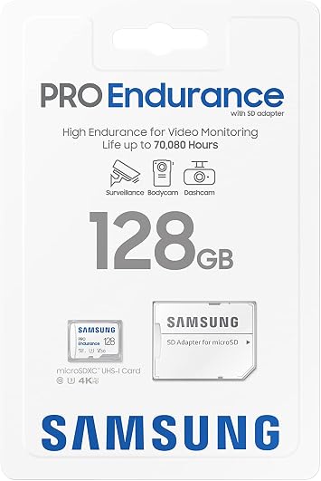 Samsung PRO Endurance 128GB MicroSDXC Memory Card with Adapter for Dash Cam, Body Cam, and Security Camera Class 10, U3, V30 (MB-MJ128KA/AM)