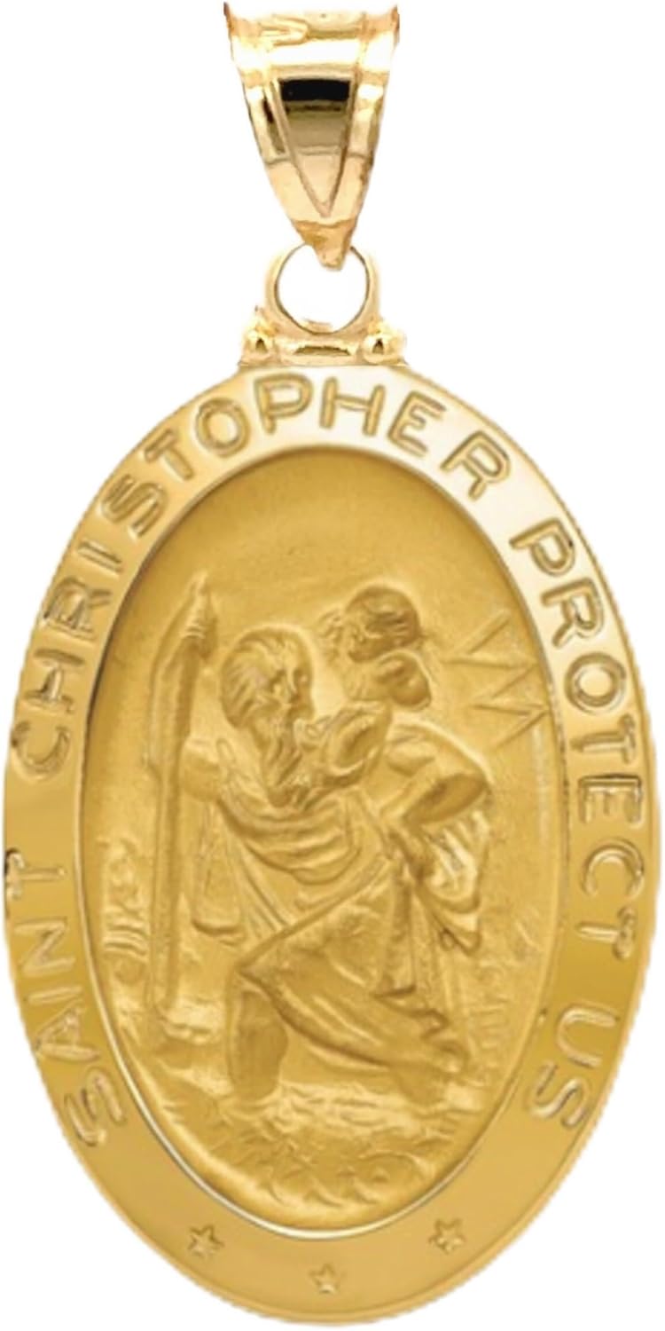 Cross+Crown Premium 14K Yellow Gold Saint Christopher Pendant, Durable Double-Bonded 14K Pendant for Necklace, Women & Mens Gold St Christopher Medal for Necklace with Premium Jewelry Box, Handcrafted Religious Jewelry in the USA