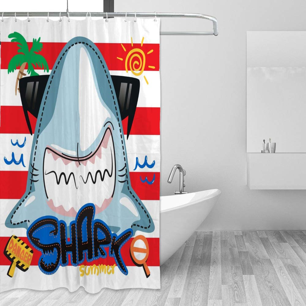 Rideau de douche requin imperméable motif 2 bleu et blanc pour salle de bain 168x183 cm