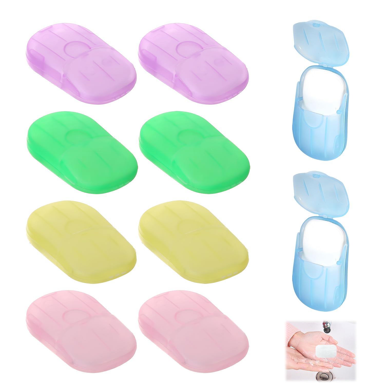 Feuille de Savon Portable 200Pcs, 10 Boîtes Ovales Mini Savon Voyage Solide, 5 Couleurs Savon Antibactérien Jetable
