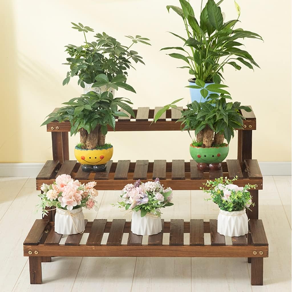 Wooden Stepped Flower Stand Flower Pot Stand Bench Balcony Decorative Floor Flower Shelf Potted Storage Rack Plant Green Dill Flower Stand(60 * 25 * 30cm)
