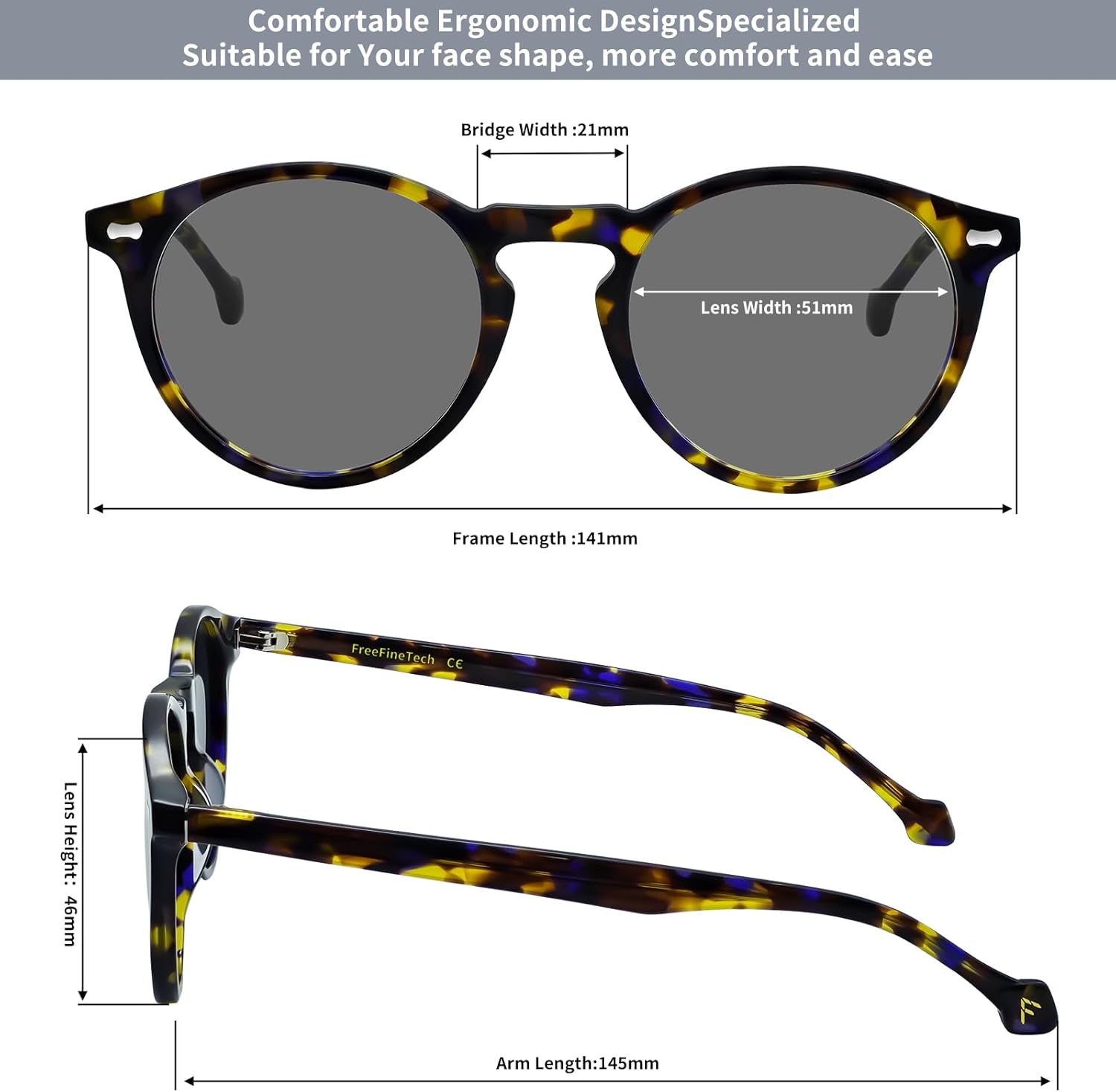 FreeFineTech Polarized Sunglasses UV400 Protection Acetate Frame Metal Vintage Round Sunglasses for Men and Women - Image 2