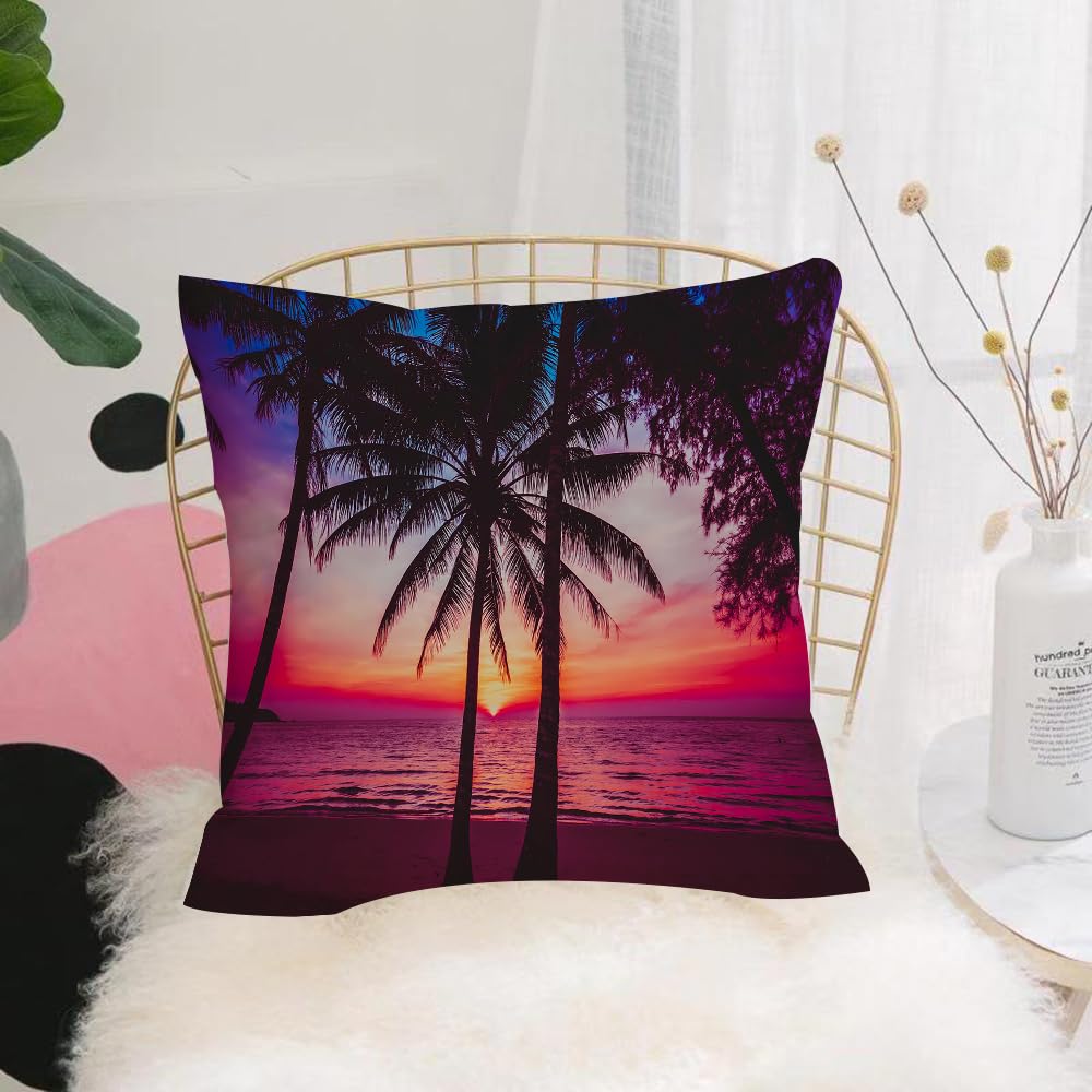 HYOSXW Cushion Cover,Throw Pillow Case Home Decorative for Living Room Bedroom Sofa Chair 16X16 Inch,Dreamland, coconut groves, beach, vacation, pink and purple gradient coast,Pillowcase 40X40cm