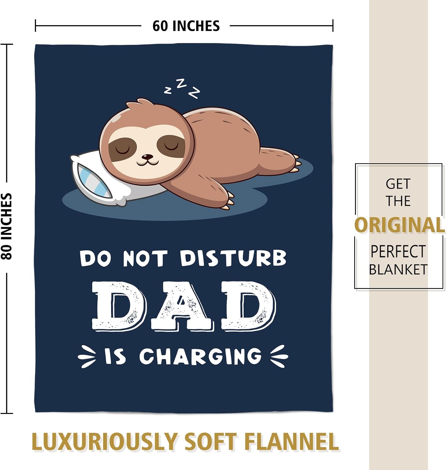 Funny Gifts for Dads, Dad is Charging Sloth Blanket, Birthday Gift for Dads from Daughter or Son, Daddy Gitt for Fathers Day, Soft Sloth Blanket for Father 60" x 80"