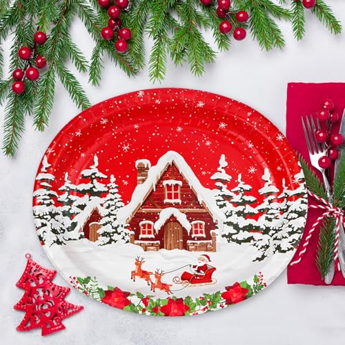 YY 12" Oval Party Paper Plates Set Merry Christmas Disposable Large Buffet Plates – Image 6