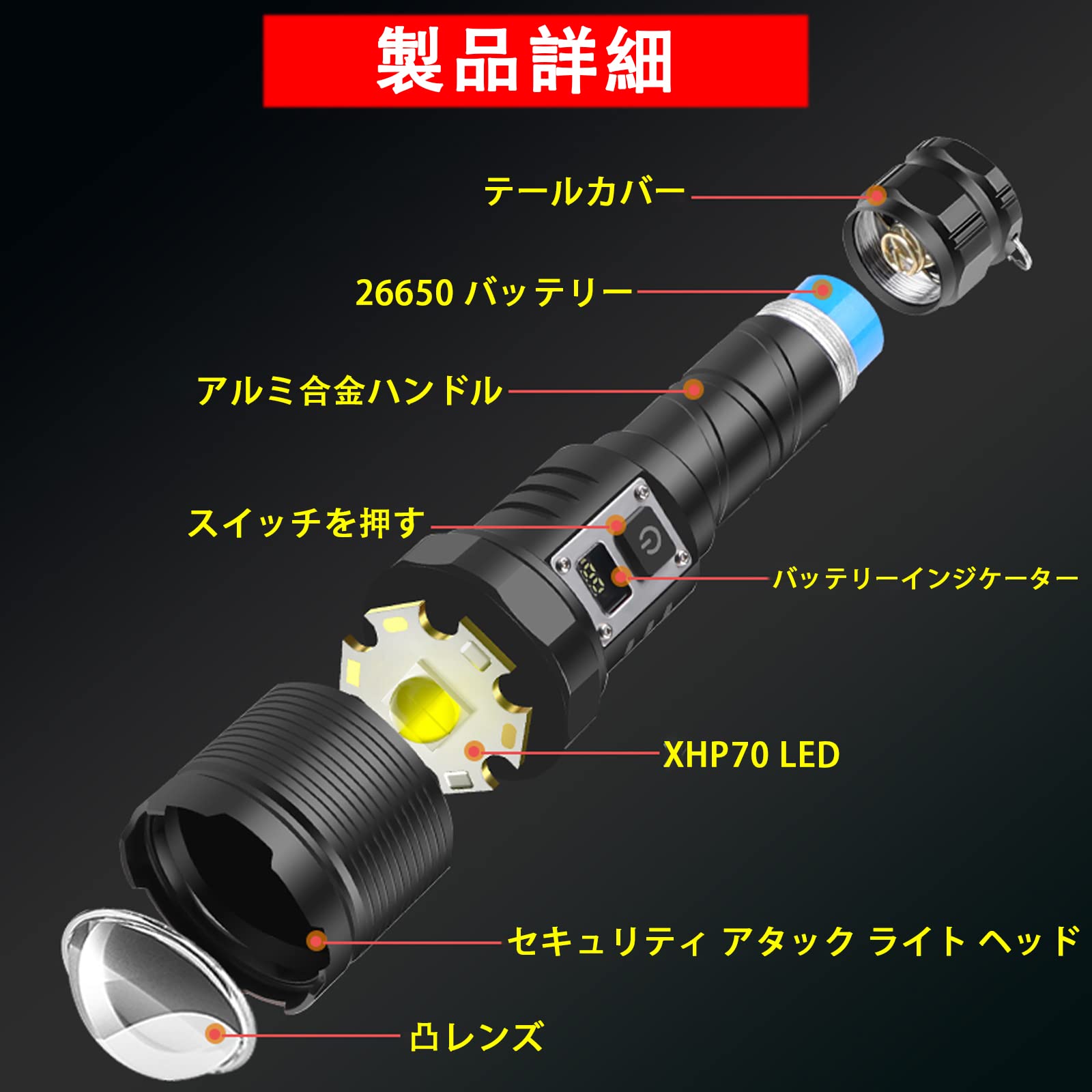 Amazon.co.jp: 【2023新規 超長照射距離 】懐中電灯 強力 充電式 白色