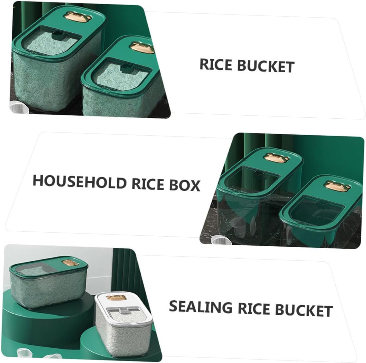 Veemoon Multi-function Sealing Rice Bucket 10 Jin Thickened Plastic Rice Storage Case Moisture-proof Green Small Kitchen Grain Container