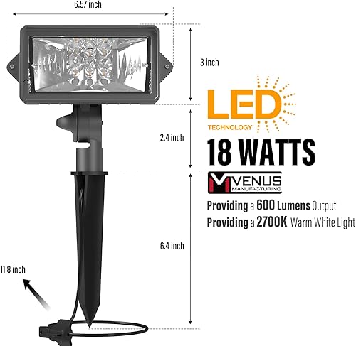 Miniatura 2 de VENUS MANUFACTURING Paquete de 2 luces LED de lavado de pared de bajo voltaje, 12 V, iluminación de paisaje, 18 W, 600 lúmenes, luz de bandera de