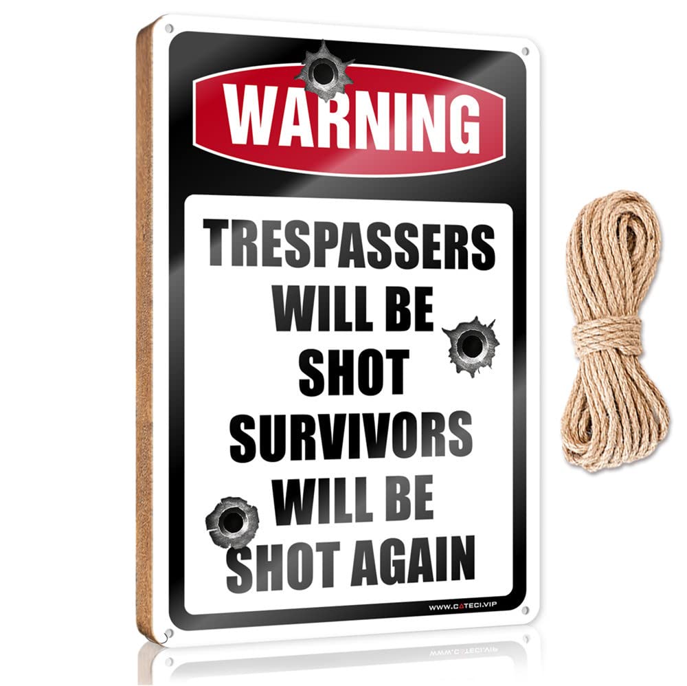 HELIOFORGE Funny Desk Live Signs Warning Trespassers Will Be Shot Survivors Will Be Again Wooden Sign(15X28CM)