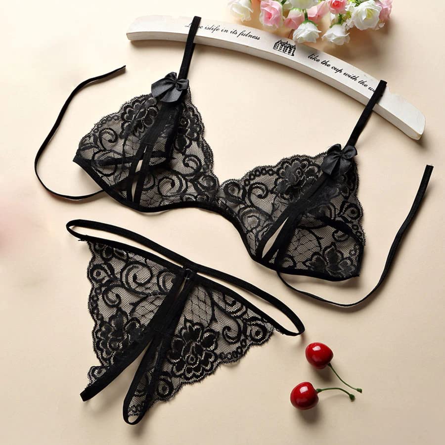 Image of Xs and Os Lace Bra Panty Peek-A-Boo Lingerie Set