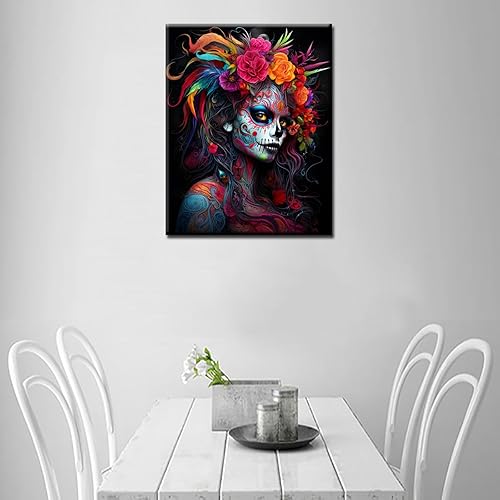 Miniatura 3 de Tucocoo Kit de pintura por números de calavera de azúcar para retratos de mujer, lienzo de 16 x 20 pulgadas, pintura al óleo para niños,