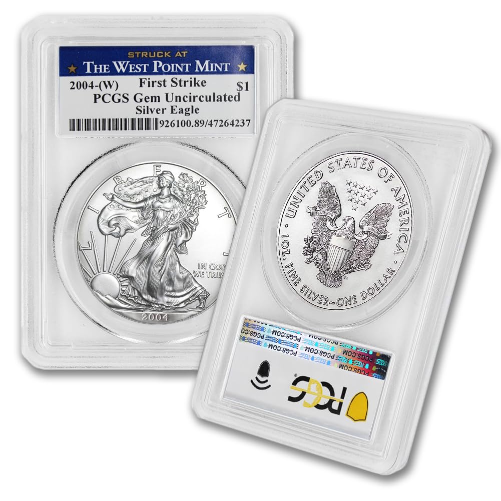 2004 (W) 1 oz American Silver Eagle Coin Gem Uncirculated (First Strike - Struck at the West Point Mint) $1 PCGS GEMUNC Thumbnail